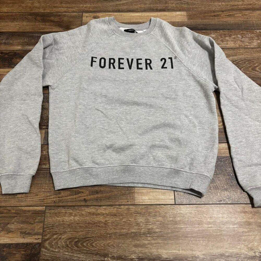 FOREVER 21 Black Crewneck Casual Everyday Large Basic Women's Grey Sweatshirt